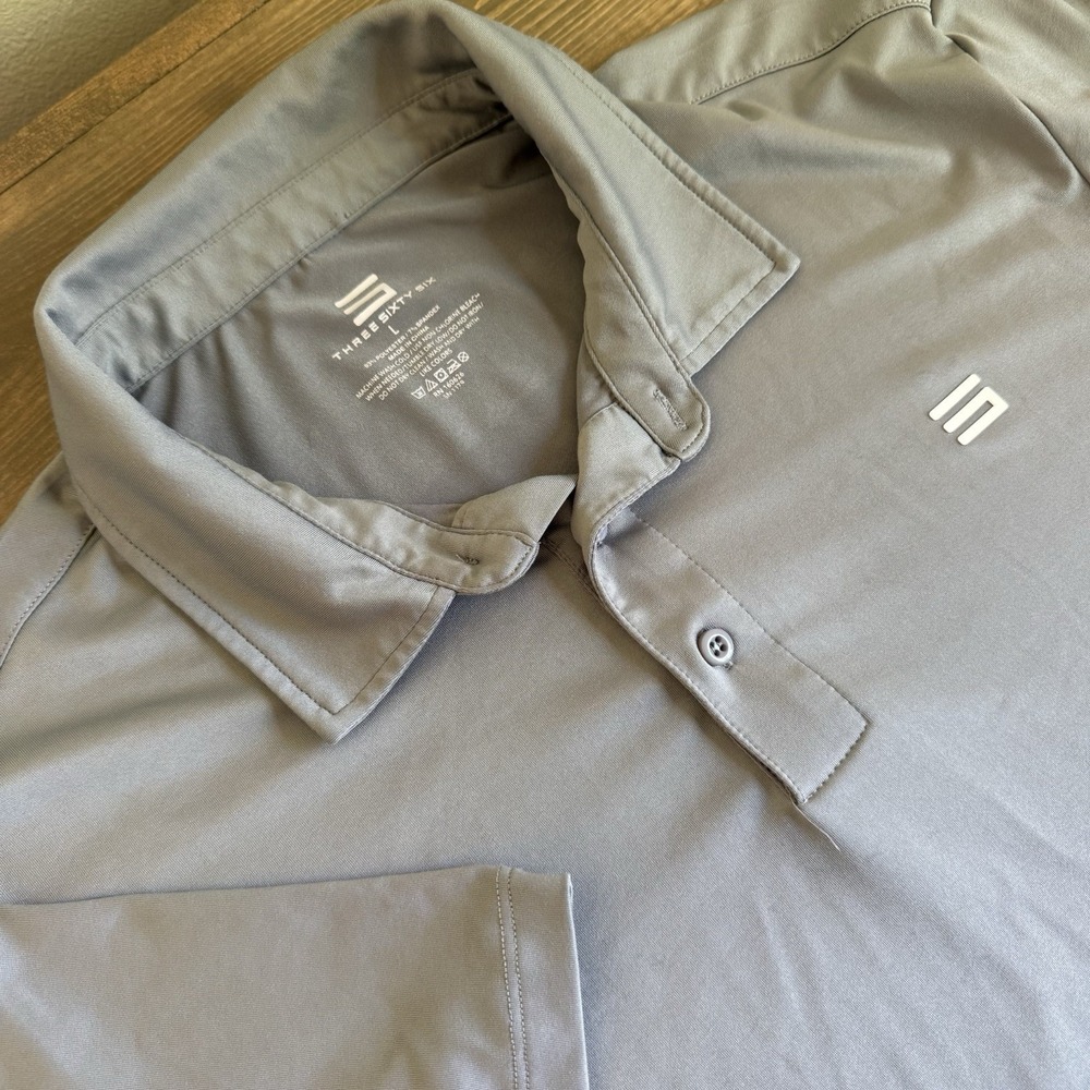Three Sixty Six Men's Large Grey Short Sleeve Performance Polo Collar Shirt Golf